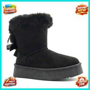 Women's Platform Snow Boots with Faux Fur Lining Butterfly Bow Accent